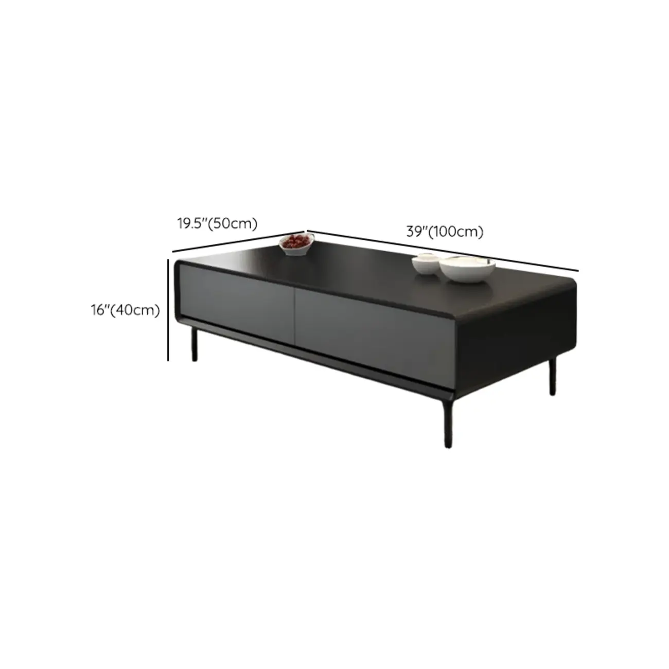 Modern Minimalist Wood Black Coffee Table with Drawers & Legs #size | homeyfad