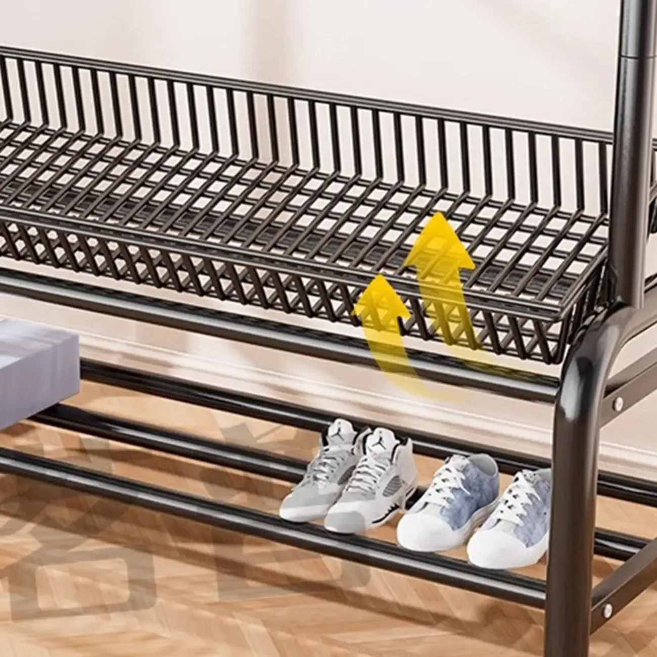 Glam Metal Coat Rack with Shelves and Shoe Storage Image - 14