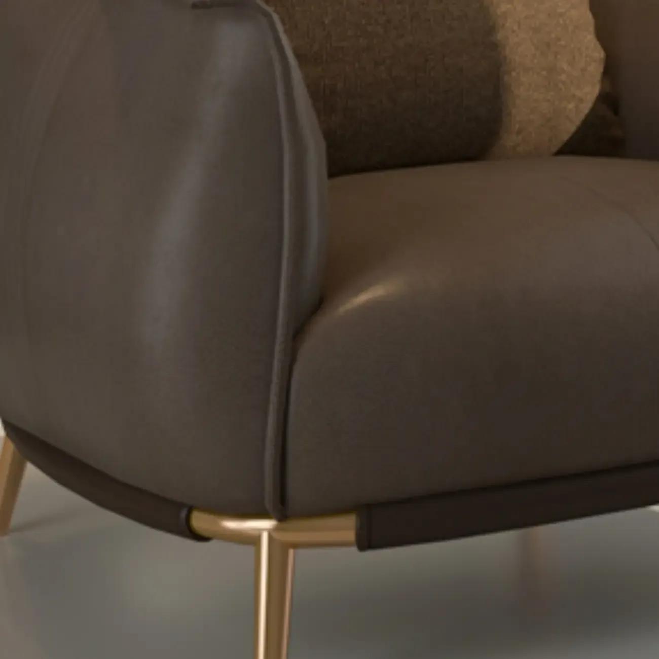 Modern Leather Armchair in Coffee for Living Room Image - 7