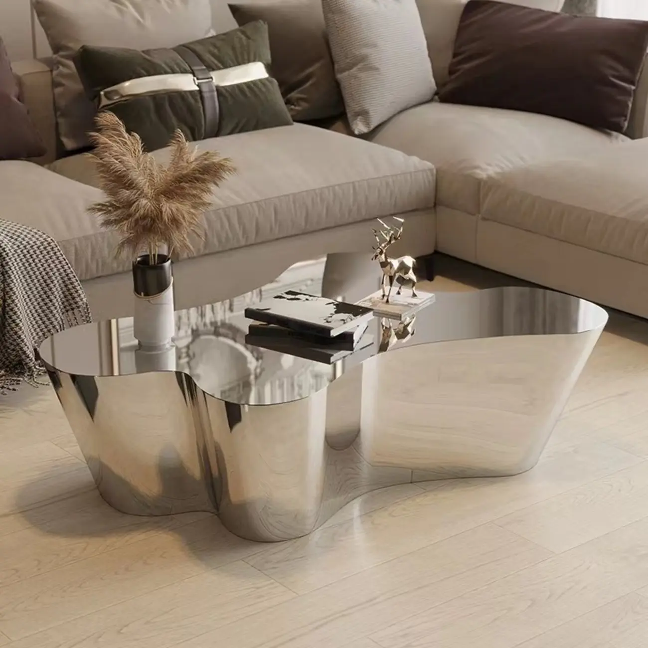 Modern Abstract Unique Silver Coffee Table with Free Form Image - 2 | homeyfad