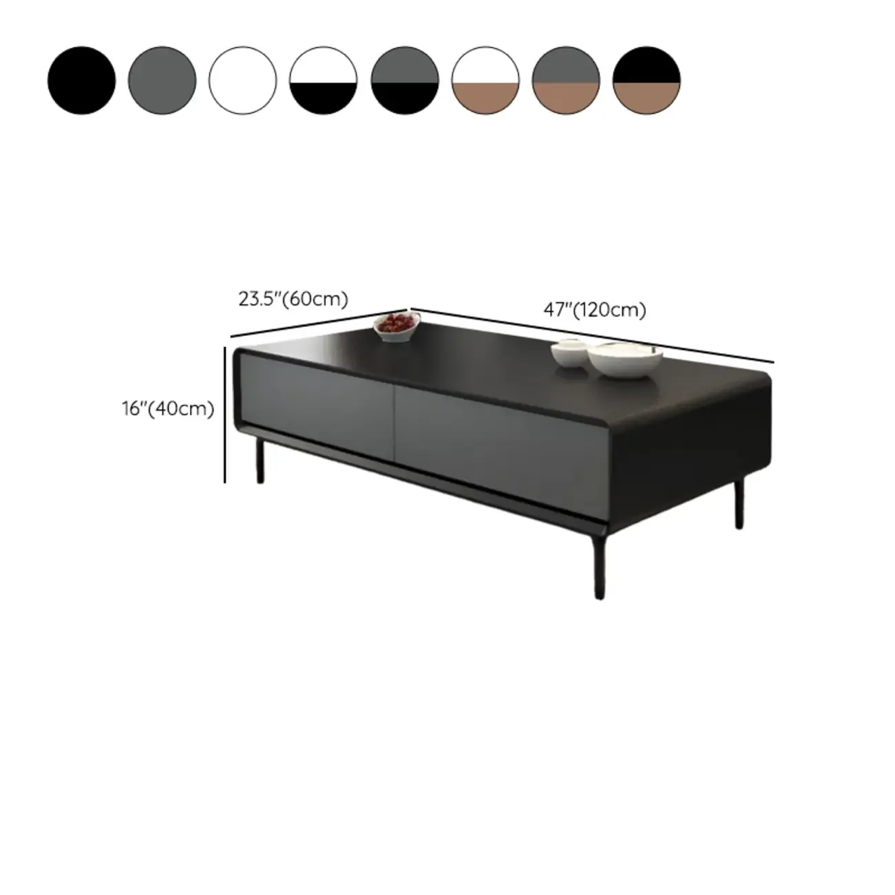 Modern Minimalist Wood Black Coffee Table with Drawers & Legs Image - 23