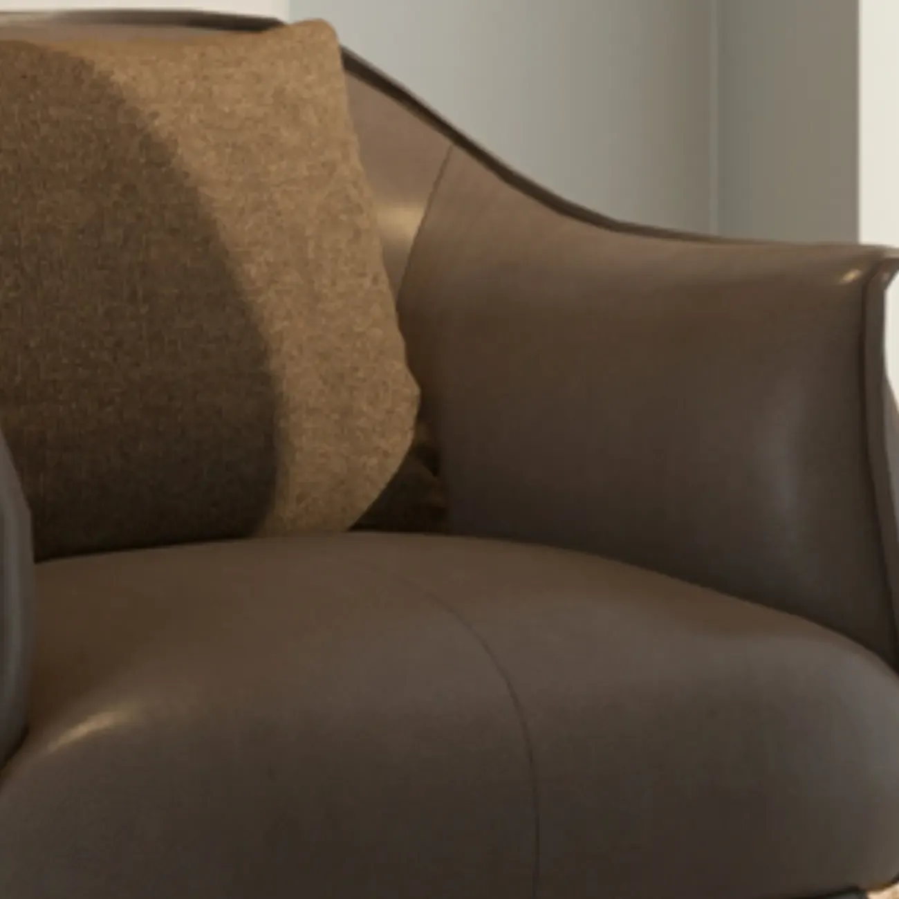 Modern Leather Armchair in Coffee for Living Room Image - 8
