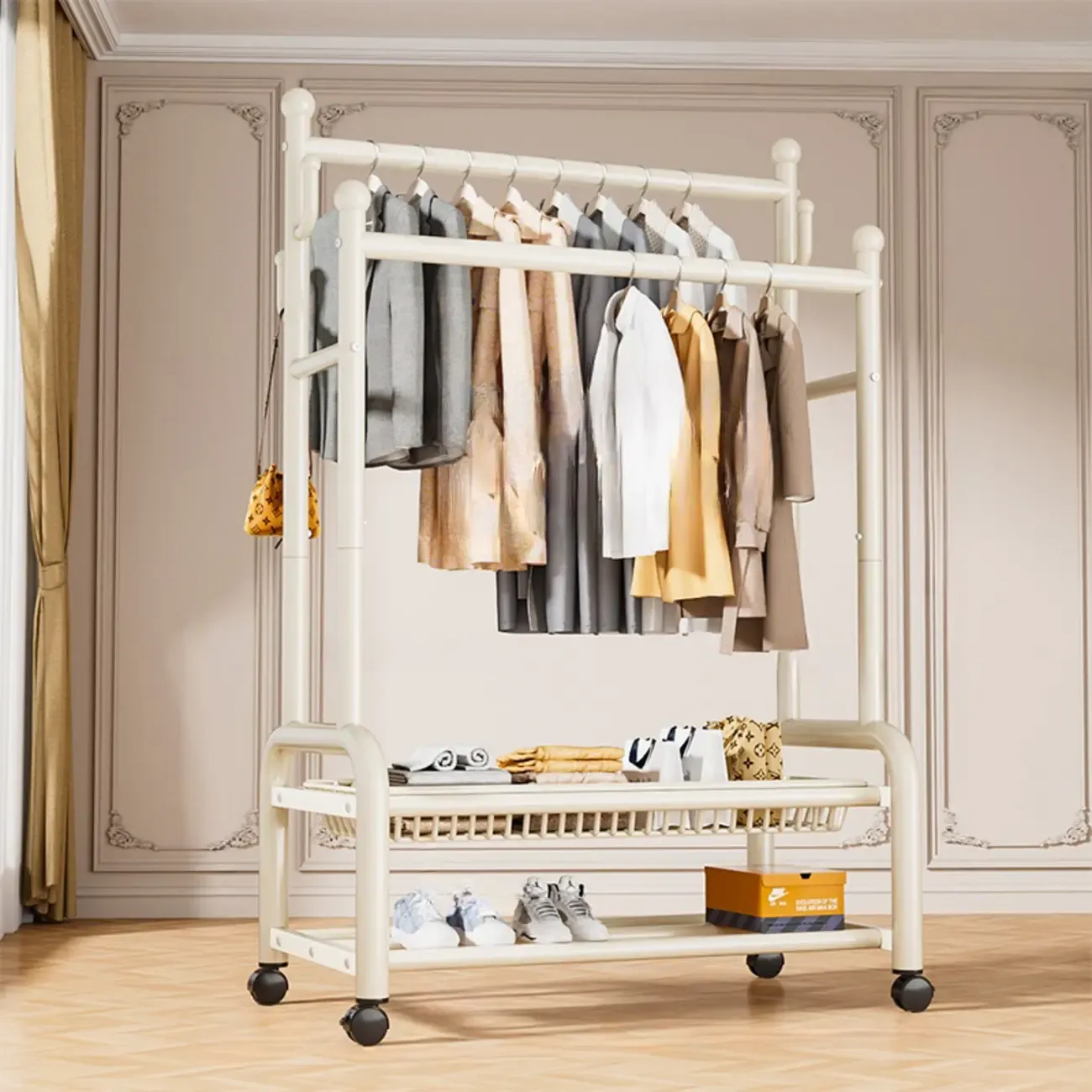 Glam Metal Coat Rack with Shelves and Shoe Storage Image - 15