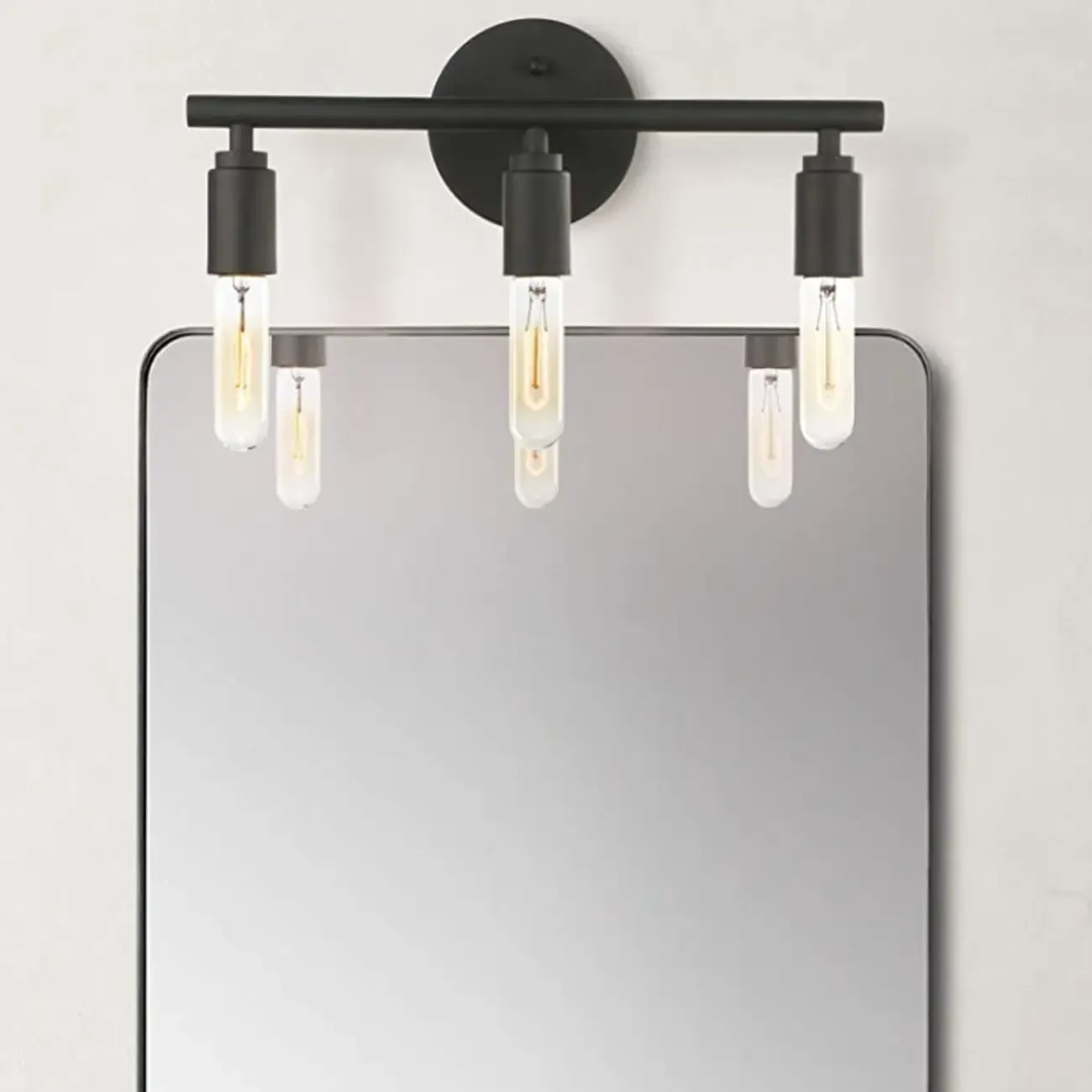 Industrial 3 Black Head Vanity Light with Bulb Shade for Bathroom Mirror Image - 1