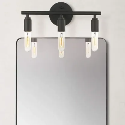 Industrial 3 Black Head Vanity Light with Bulb Shade for Bathroom Mirror Image - 1