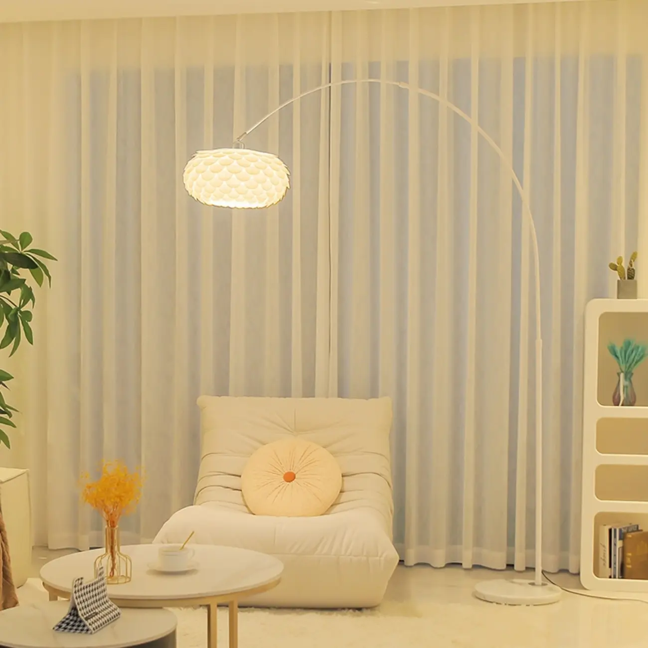 Modern Cream Arched Acrylic Floor Lamp with Adjustable Height for Living Room Image - 1 | homeyfad