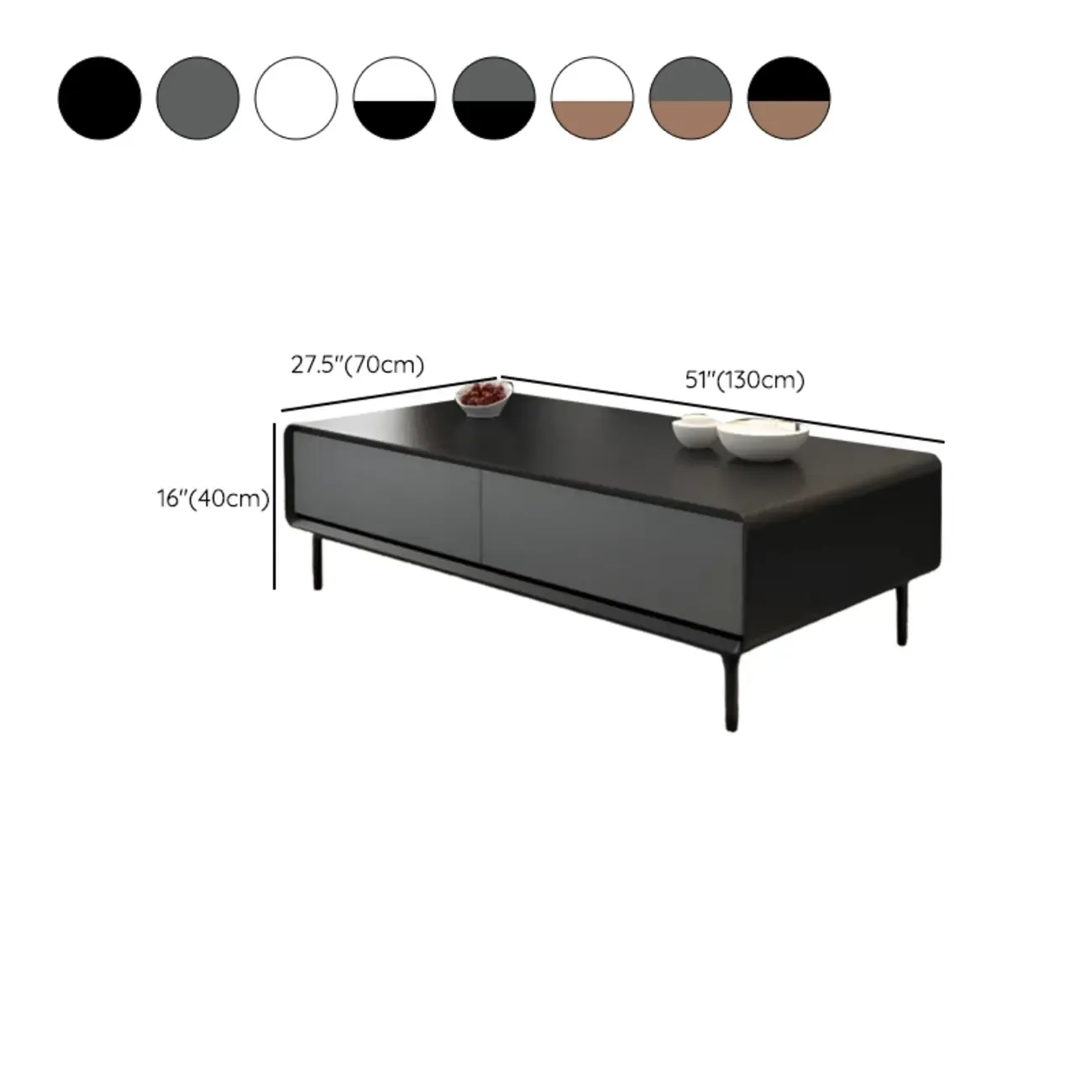 Modern Minimalist Wood Black Coffee Table with Drawers & Legs Image - 24