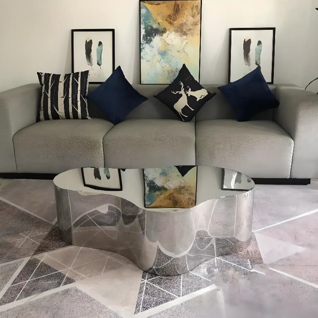 Modern Abstract Unique Silver Coffee Table with Free Form Image - 10 | homeyfad