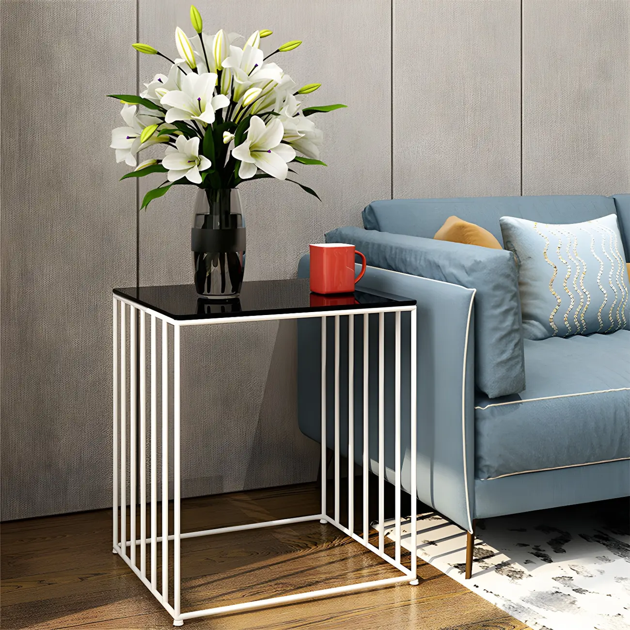 Modern Black Glass Top Metal Night Table with Stylish Design Image - 3 | homeyfad