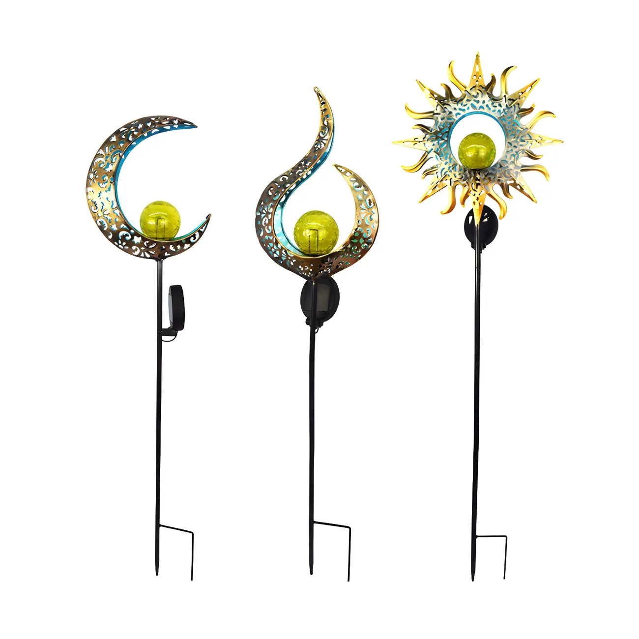  Solar LED Moon Stake Light with Crackle Glass Globe for Garden Image - 8 | homeyfad