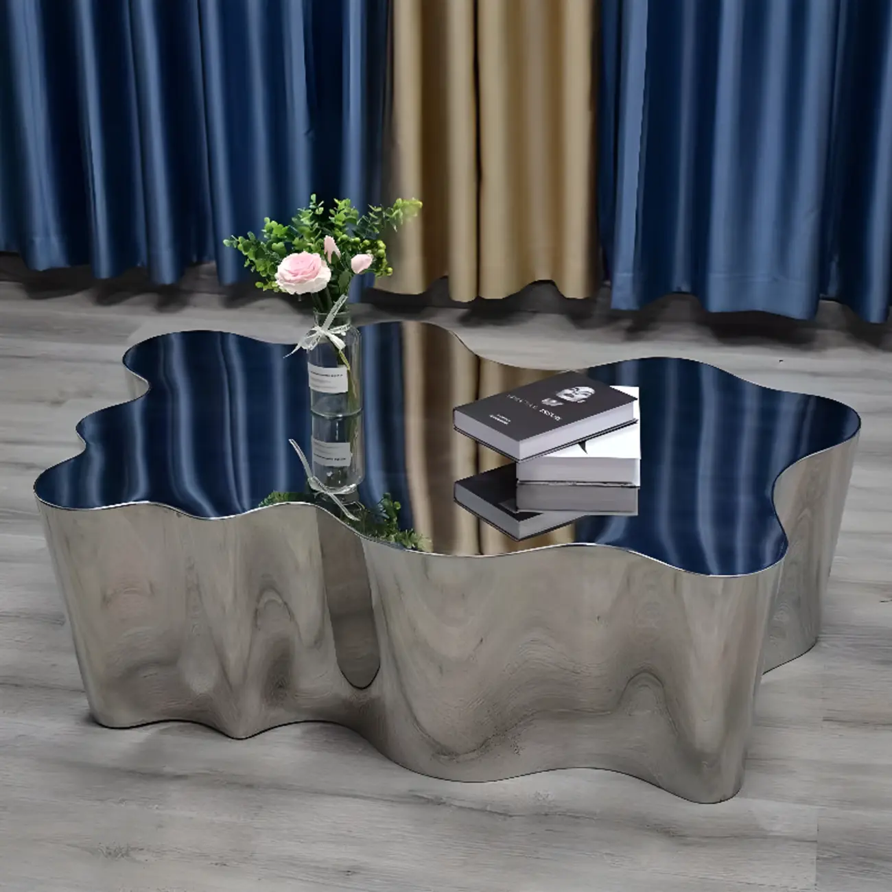Modern Abstract Unique Silver Coffee Table with Free Form Image - 11 | homeyfad