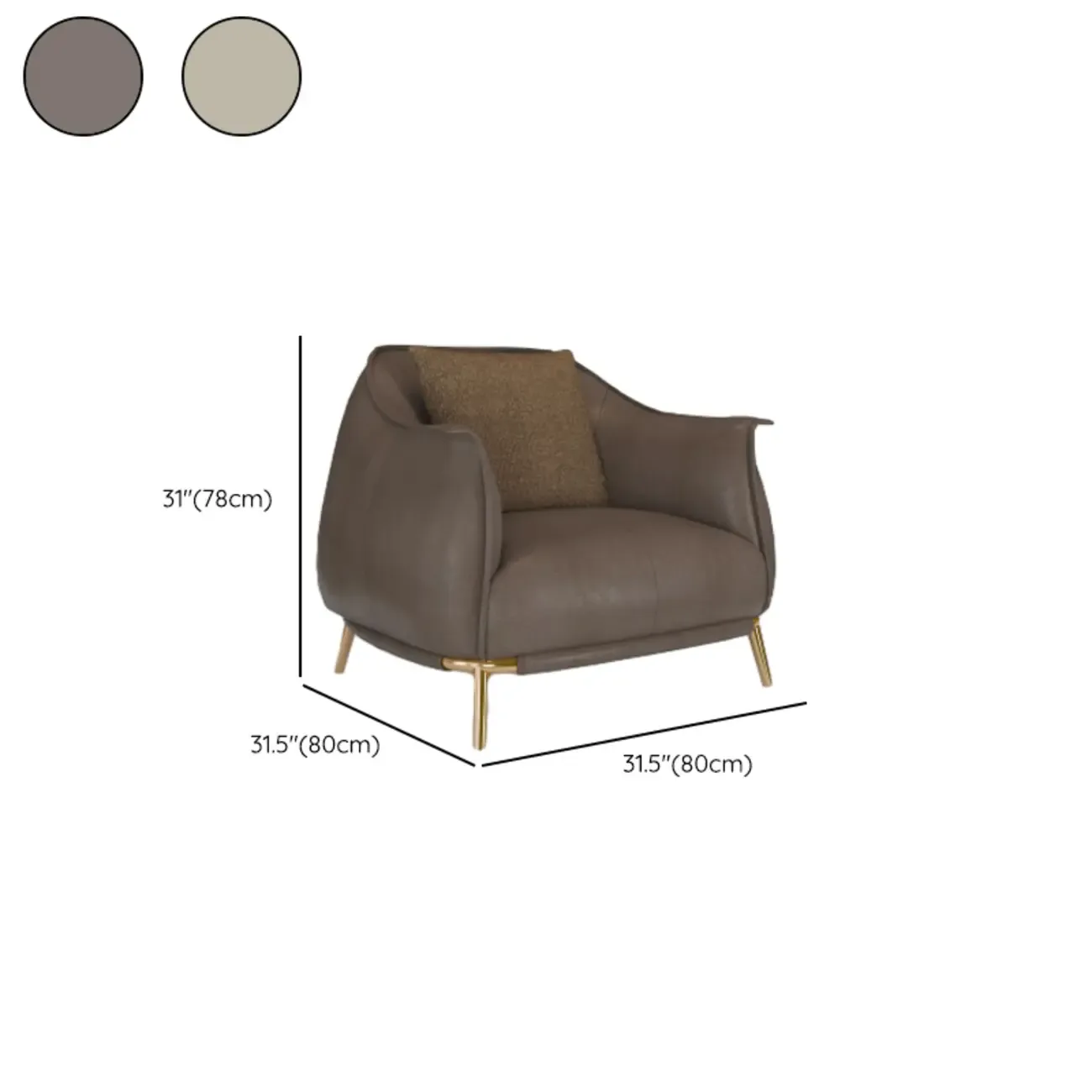 Modern Leather Armchair in Coffee for Living Room #size