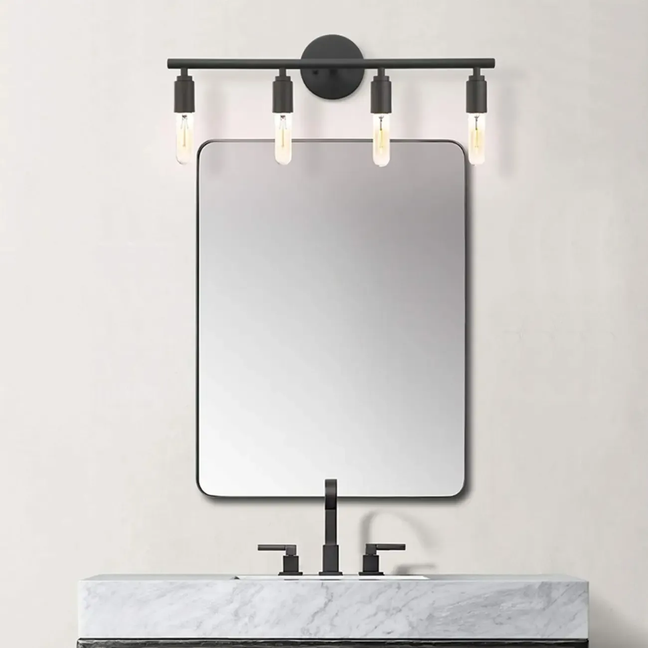 Industrial 3 Black Head Vanity Light with Bulb Shade for Bathroom Mirror Image - 3