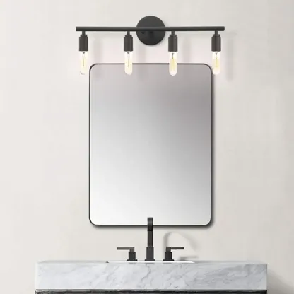 Industrial 3 Black Head Vanity Light with Bulb Shade for Bathroom Mirror Image - 3