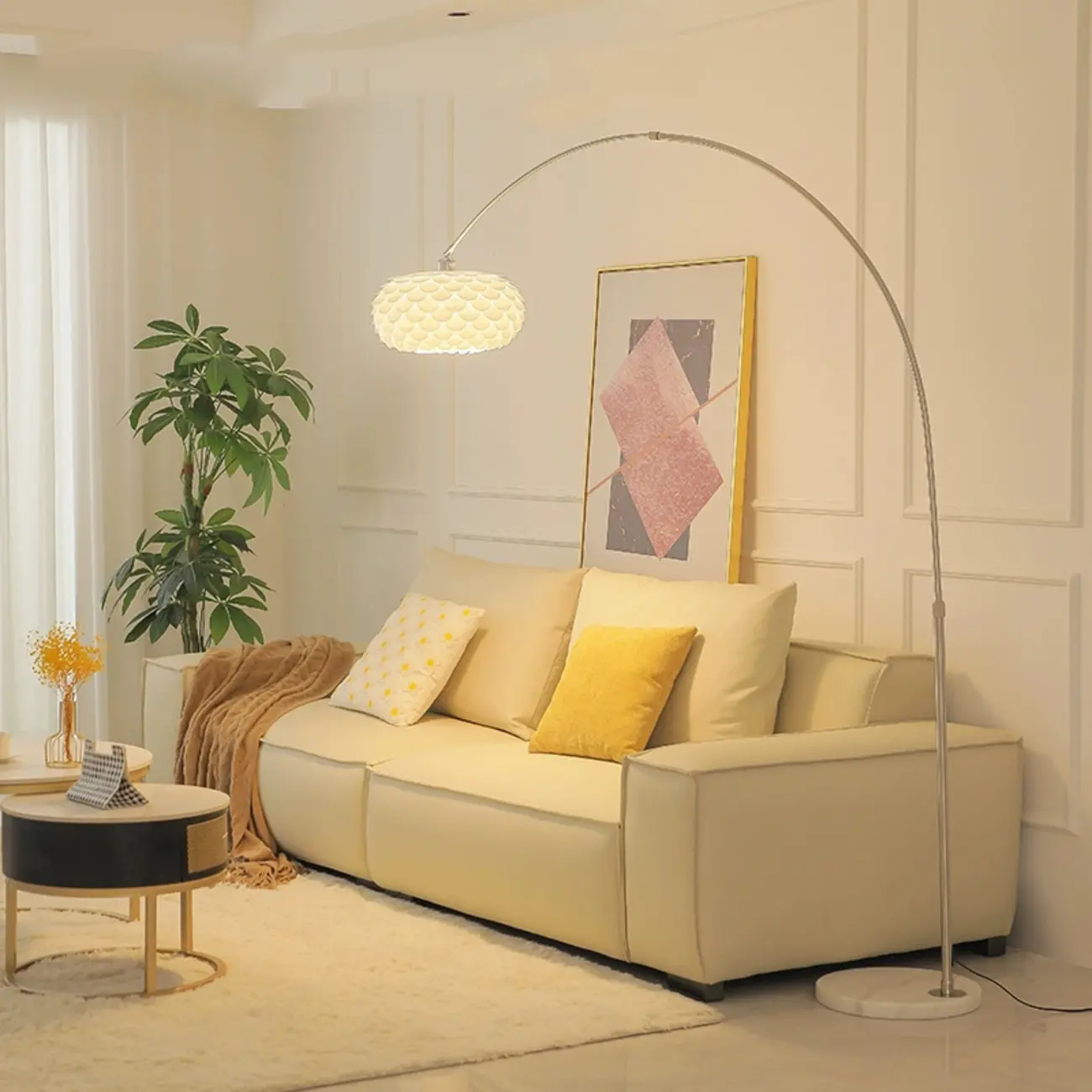 Modern Cream Arched Acrylic Floor Lamp with Adjustable Height for Living Room Image - 3 | homeyfad