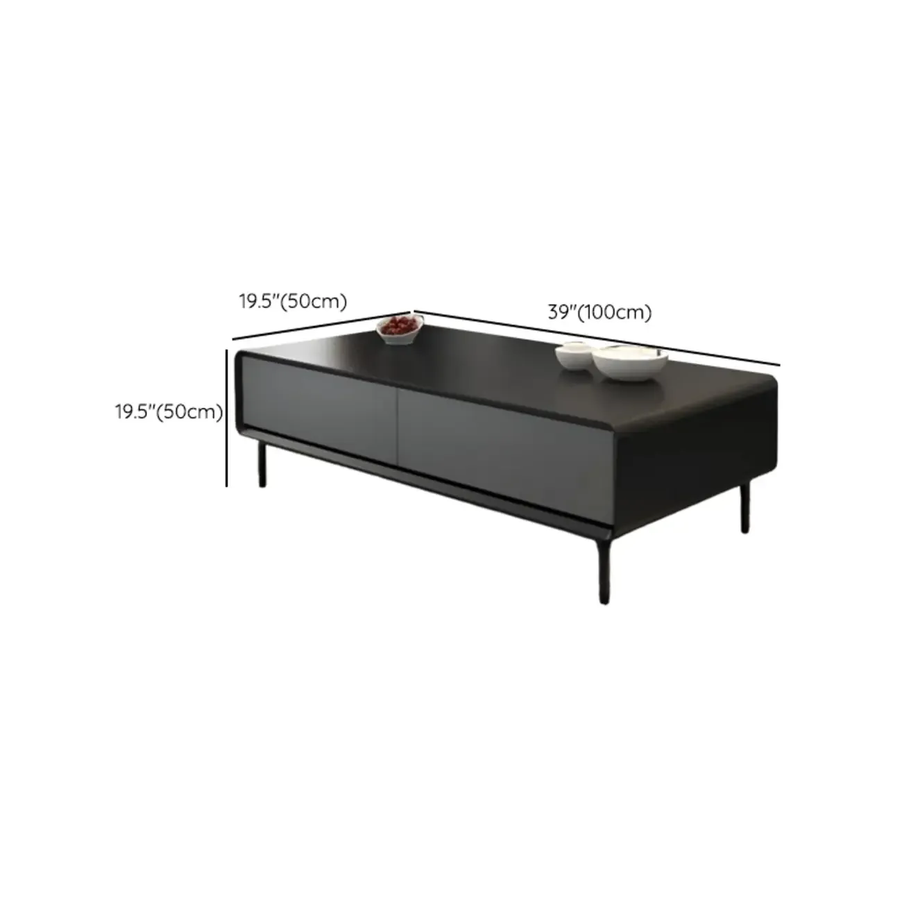 Modern Minimalist Wood Black Coffee Table with Drawers & Legs Image - 26