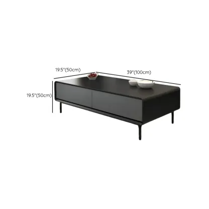 Modern Minimalist Wood Black Coffee Table with Drawers & Legs Image - 26
