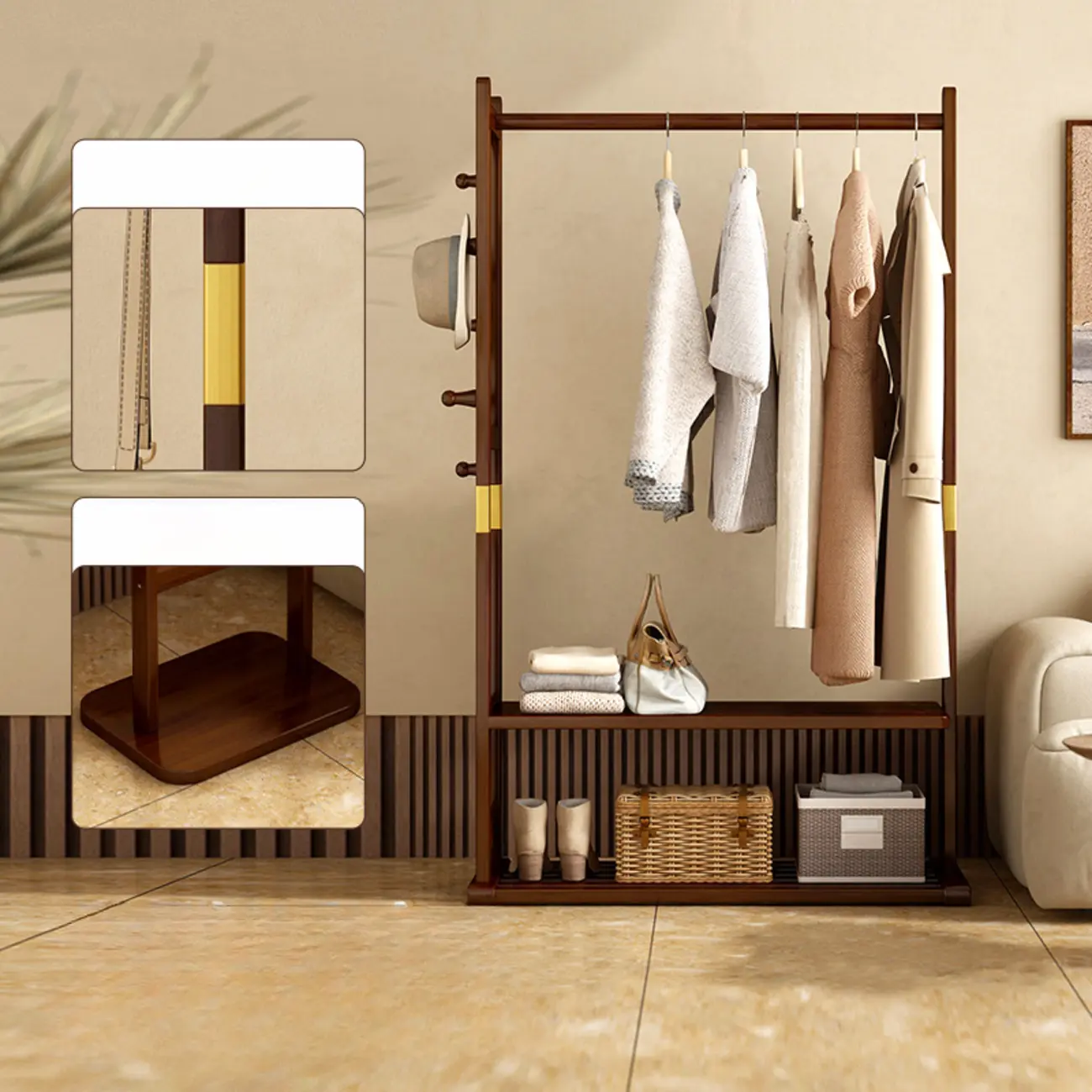 Modern Bamboo Coat Rack with Shelves and Hooks Image - 3 | homeyfad