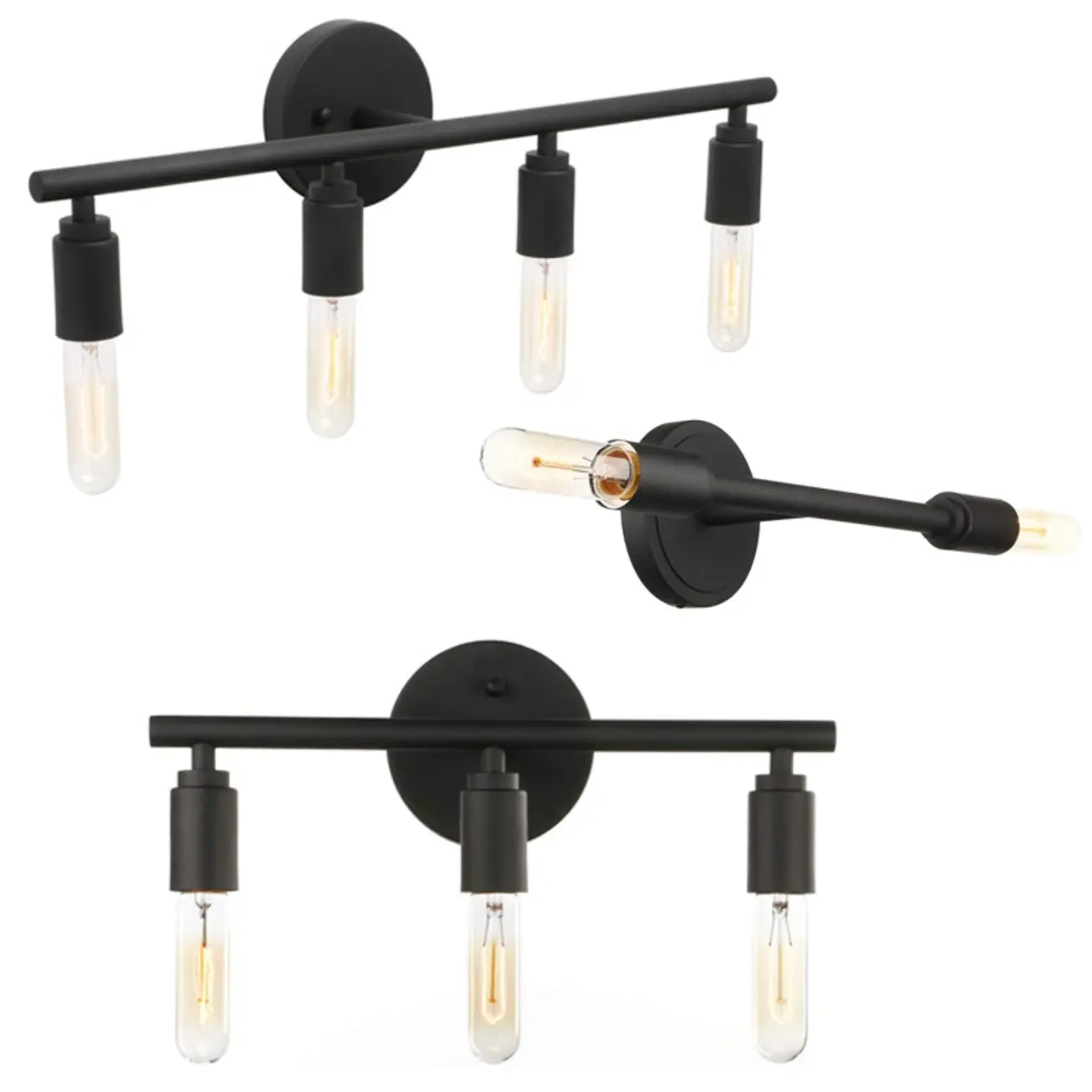 Industrial 3 Black Head Vanity Light with Bulb Shade for Bathroom Mirror Image - 4 | homeyfad