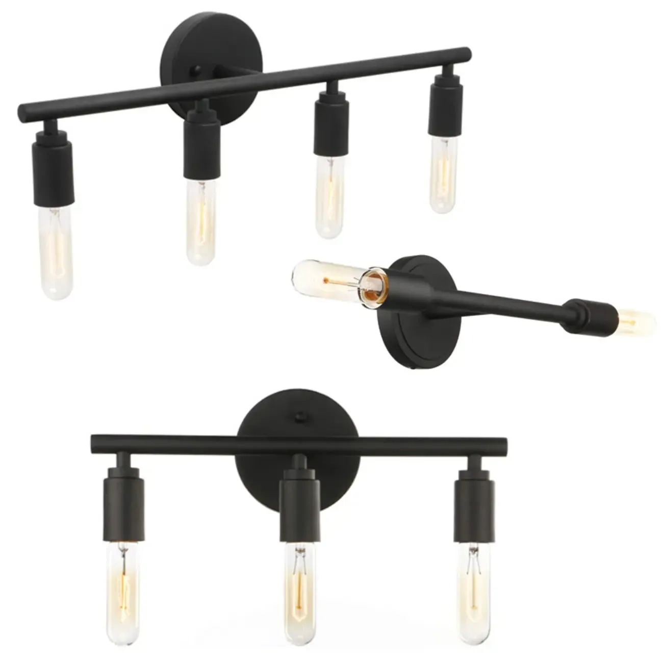 Industrial 3 Black Head Vanity Light with Bulb Shade for Bathroom Mirror Image - 4