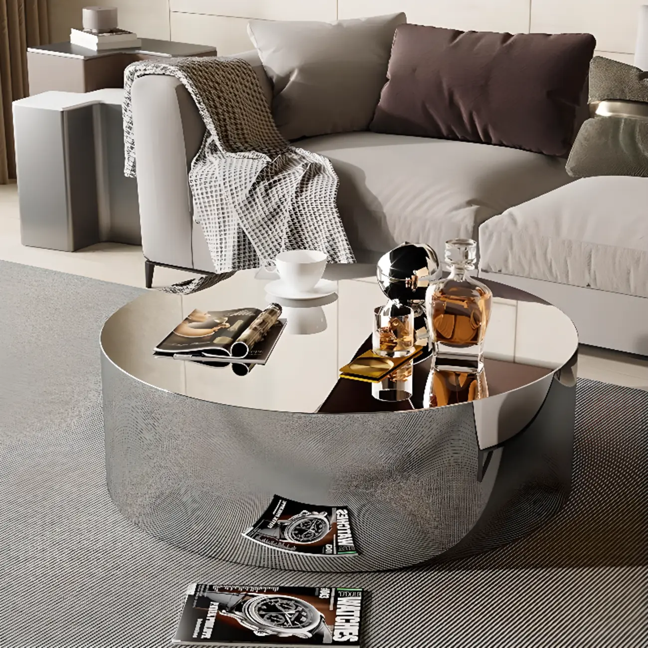 Modern Abstract Unique Silver Coffee Table with Free Form Image - 12 | homeyfad