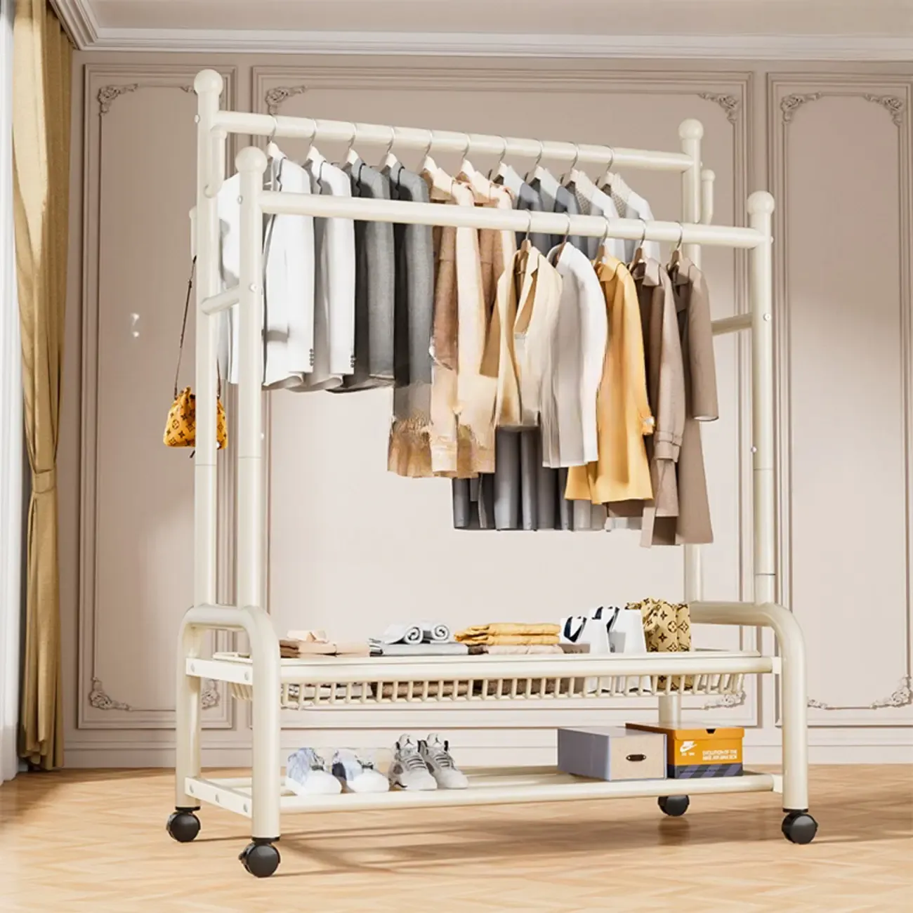 Glam Metal Coat Rack with Shelves and Shoe Storage Image - 18
