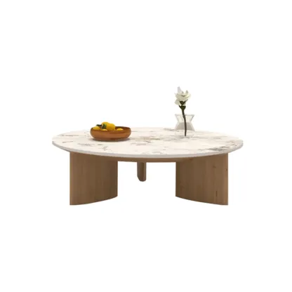 Modern Wooden Round White Coffee Table for Living Room Image - 5