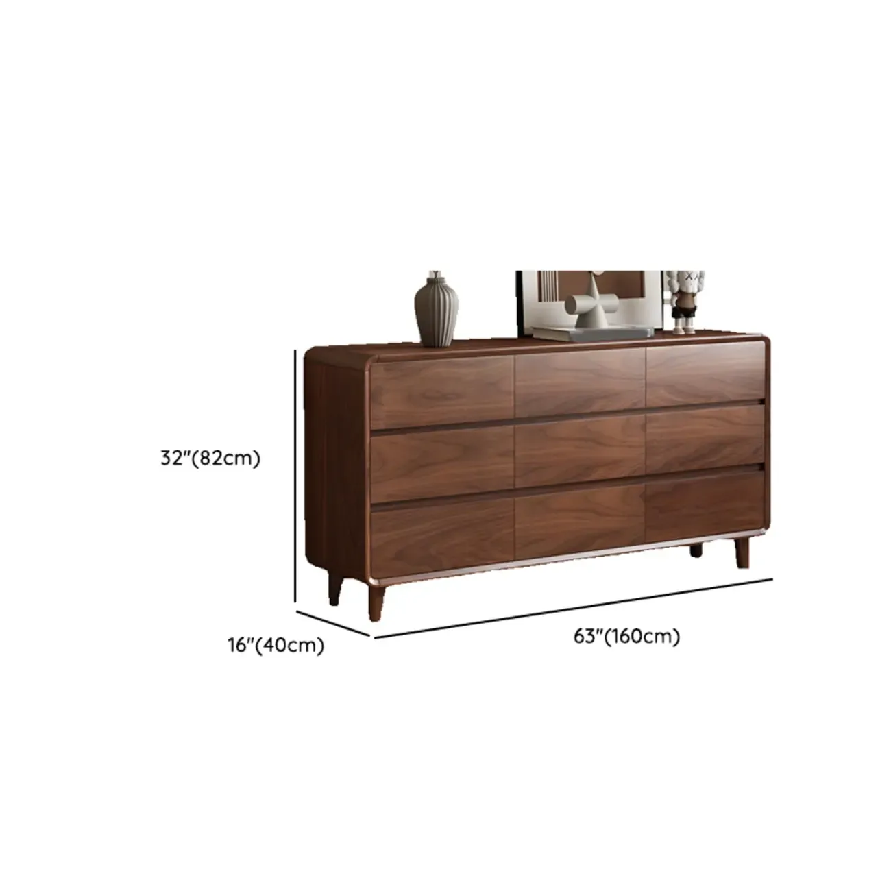 Modern Wood Dresser in Brown with 9 Drawer Storage Image - 33