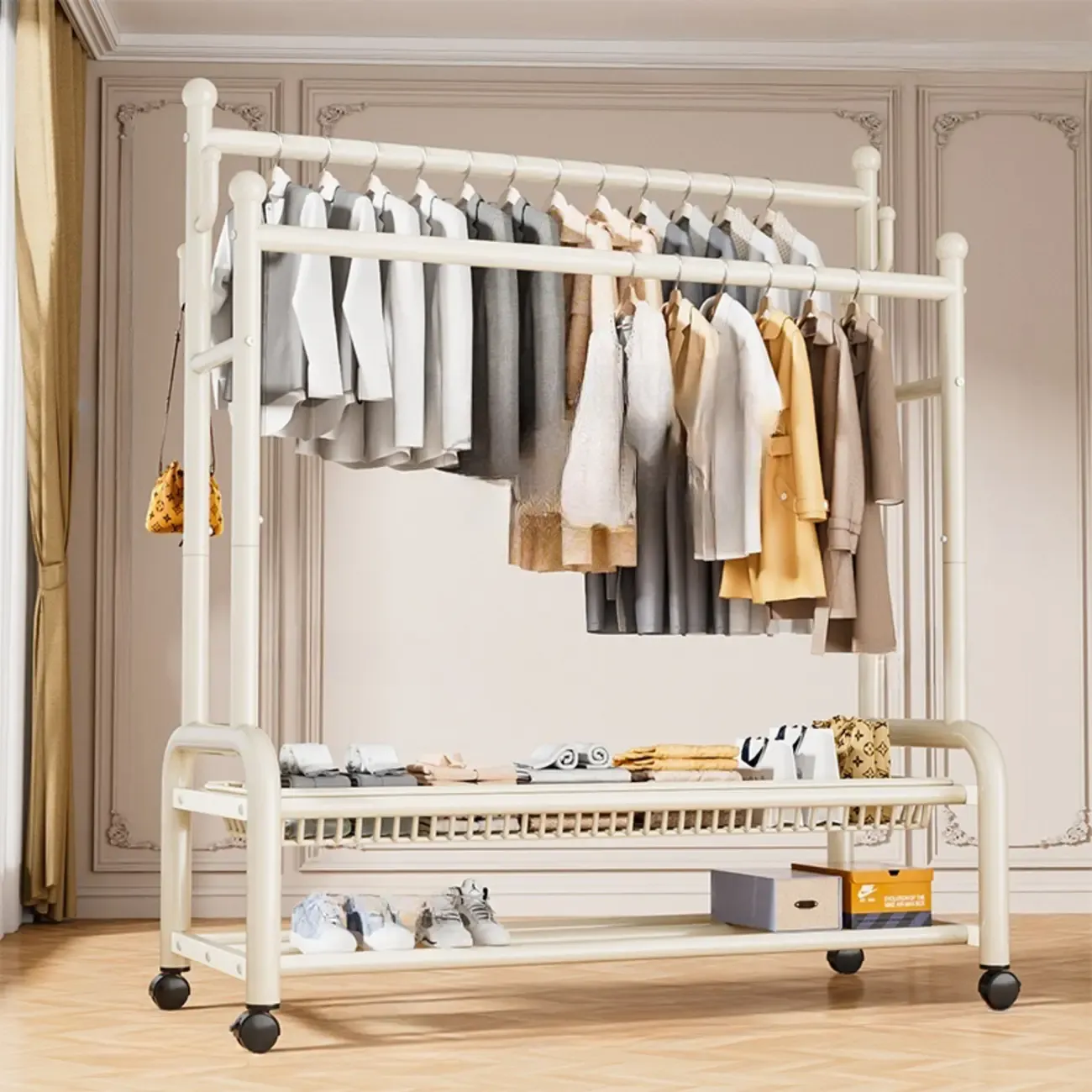Glam Metal Coat Rack with Shelves and Shoe Storage Image - 19