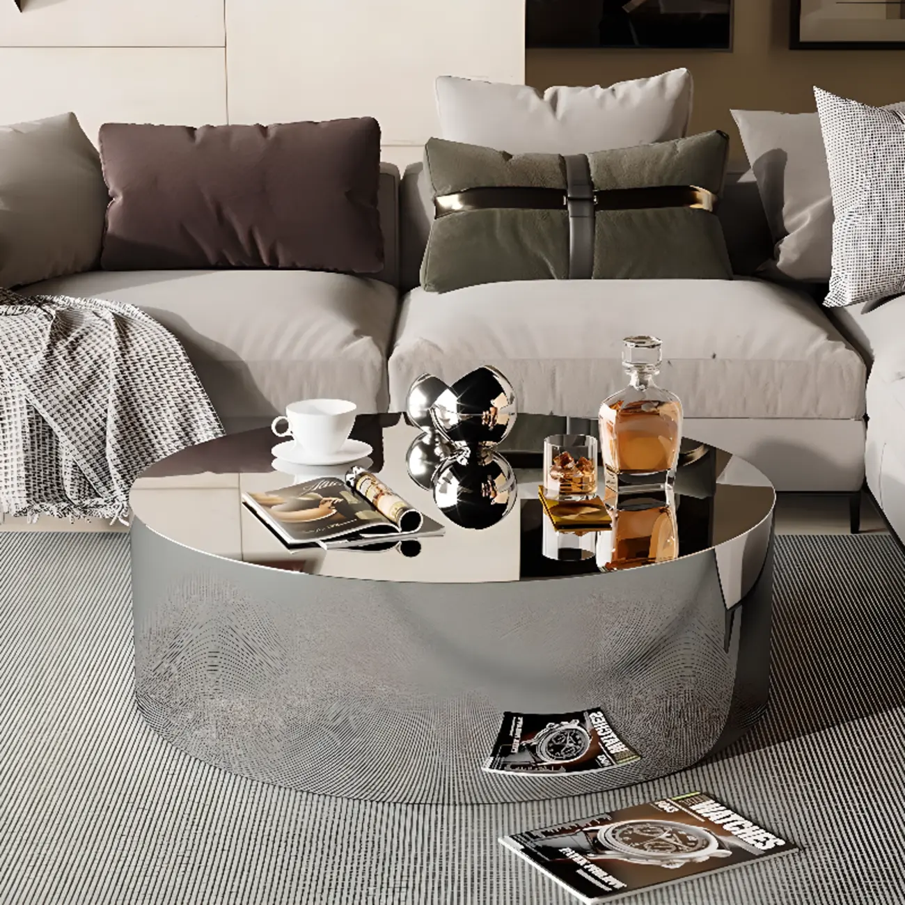 Modern Abstract Unique Silver Coffee Table with Free Form Image - 13 | homeyfad