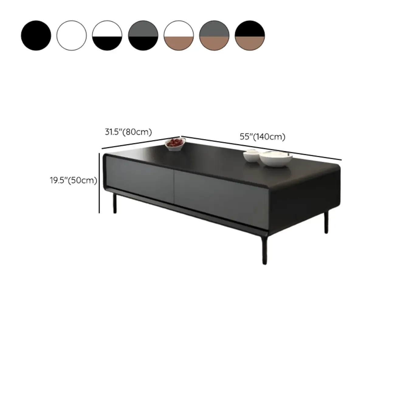 Modern Minimalist Wood Black Coffee Table with Drawers & Legs Image - 29
