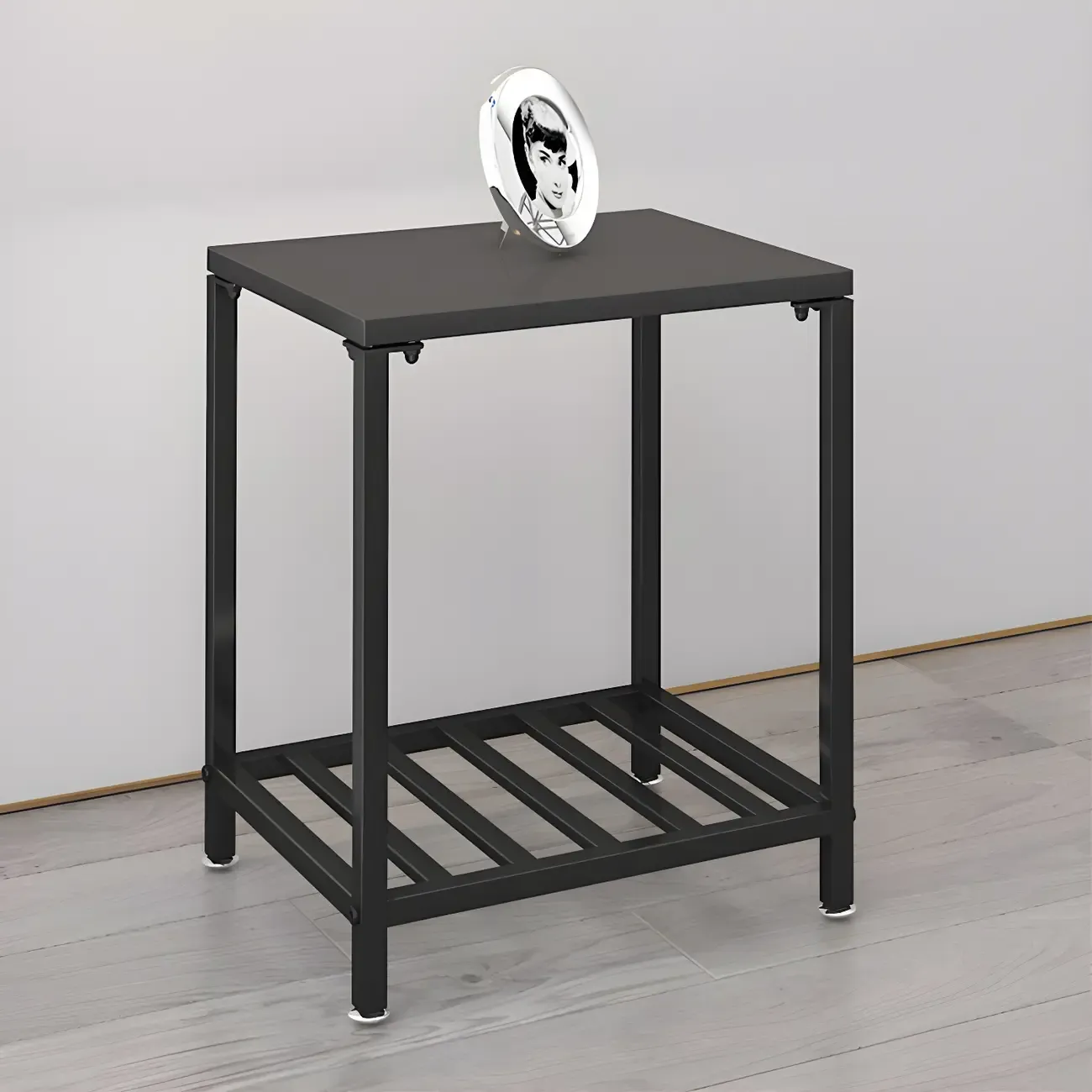 Modern Black Glass Top Metal Night Table with Stylish Design Image - 8