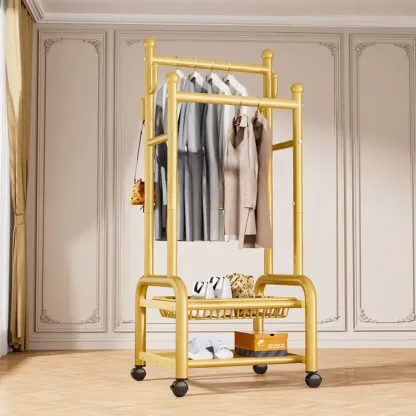 Glam Metal Coat Rack with Shelves and Shoe Storage Image - 20