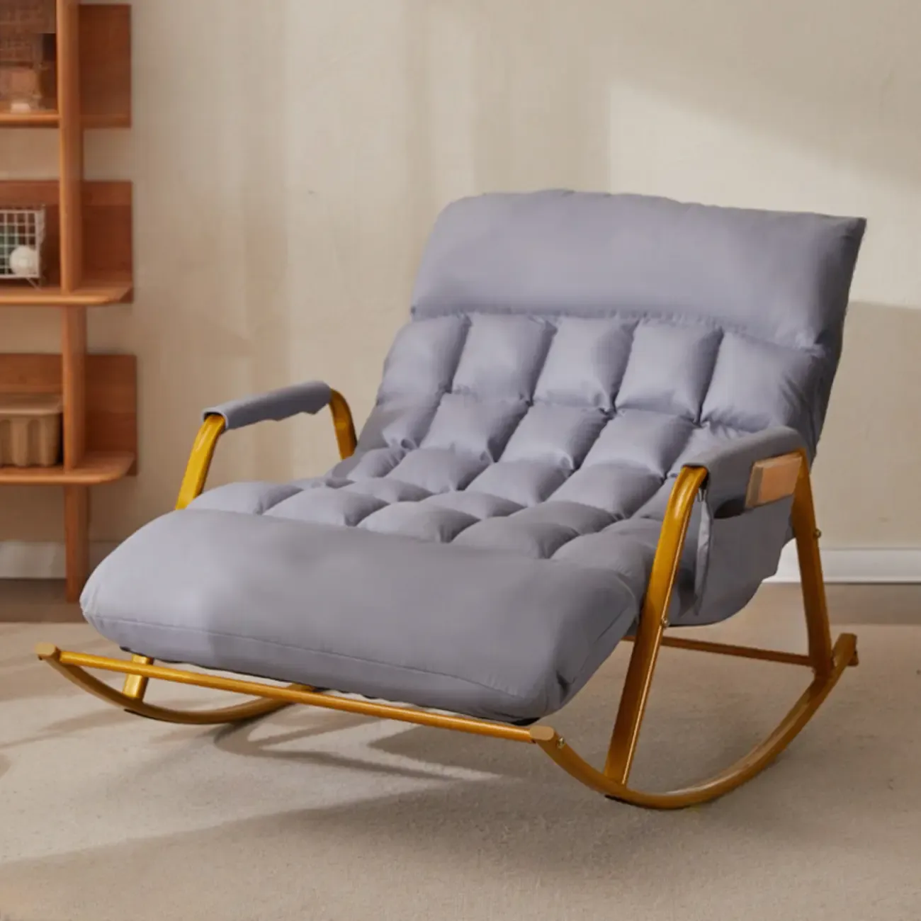 Scandinavian 2 Seats Upholstered Rocking Chair with Track Arms Image - 14