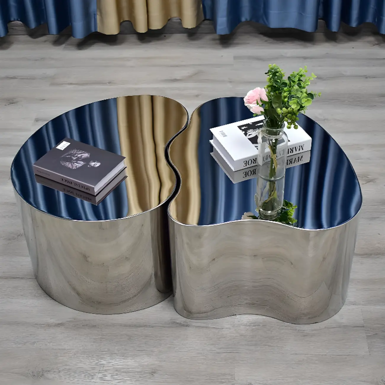 Modern Abstract Unique Silver Coffee Table with Free Form Image - 6 | homeyfad