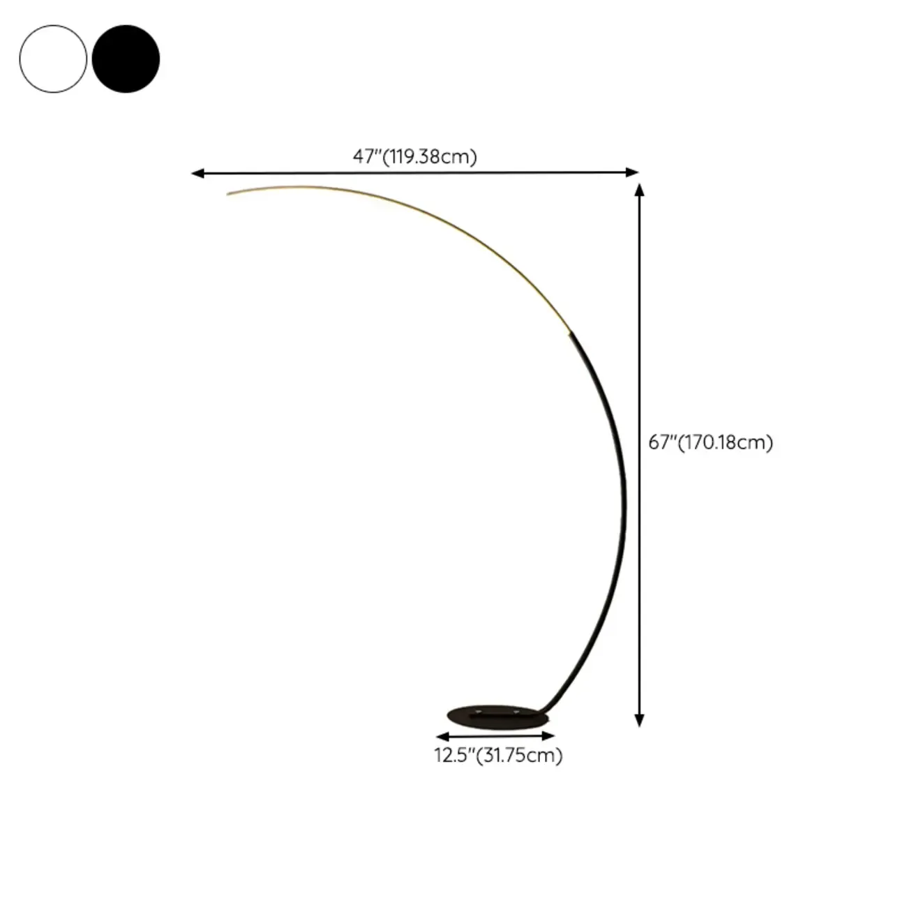 Minimalist Dimmable Black LED Arc Floor Lamp for Living Room #size