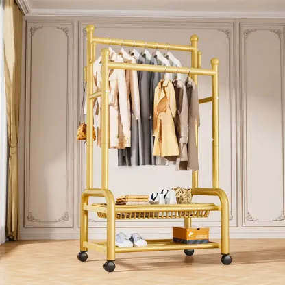 Glam Metal Coat Rack with Shelves and Shoe Storage Image - 21