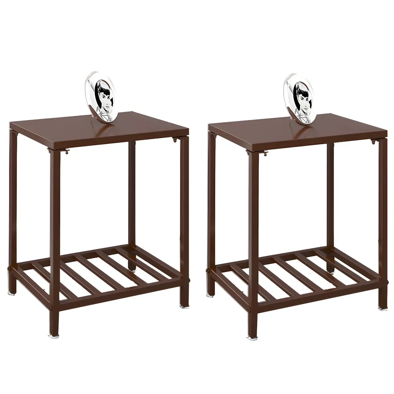 Modern Black Glass Top Metal Night Table with Stylish Design Image - 7