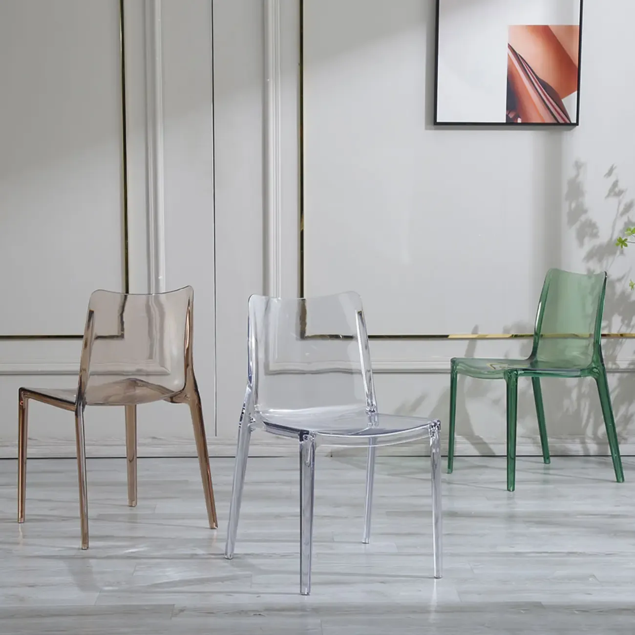 Modern Acrylic Dining Chair with Solid Back and Armless Design Image - 1