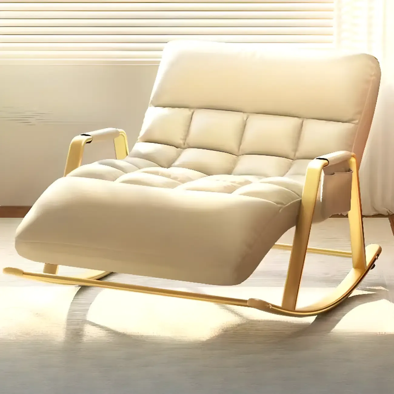 Scandinavian 2 Seats Upholstered Rocking Chair with Track Arms Image - 15