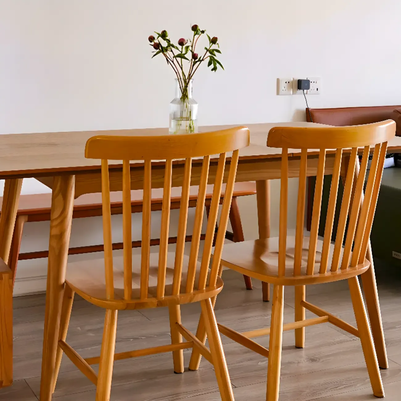 Scandinavian Windsor Back Wooden Armless Dining Chair Image - 1