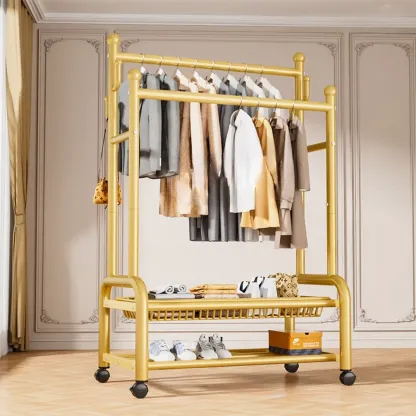 Glam Metal Coat Rack with Shelves and Shoe Storage Image - 22