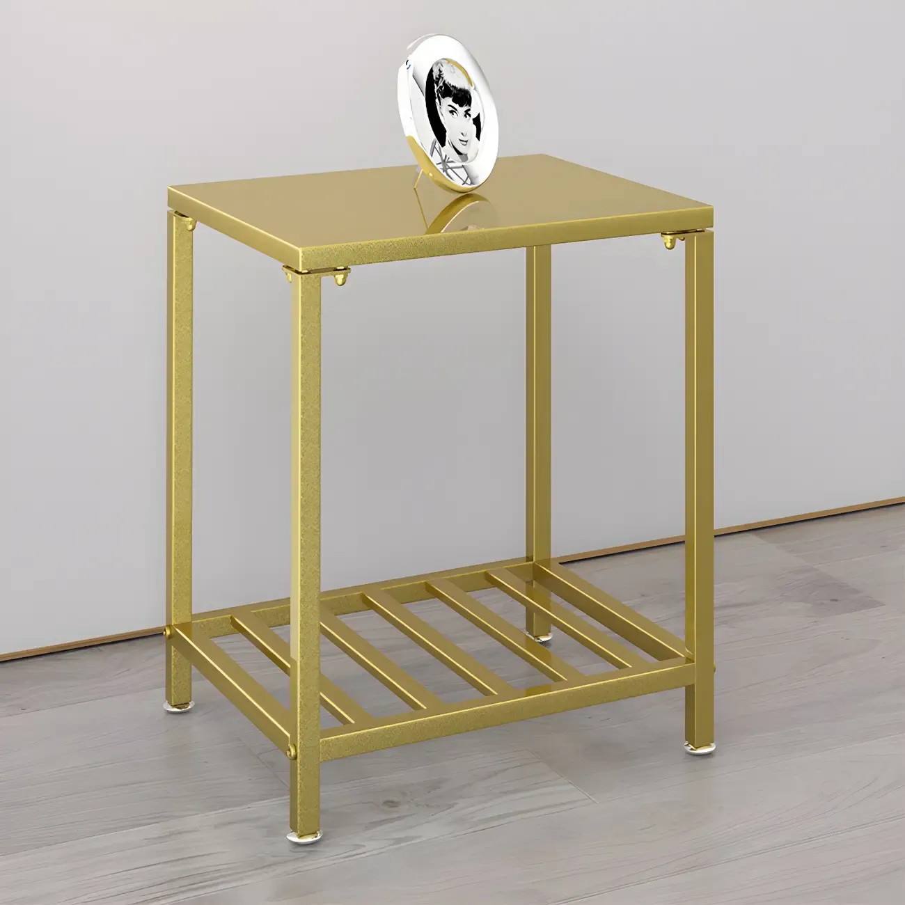 Modern Black Glass Top Metal Night Table with Stylish Design Image - 9