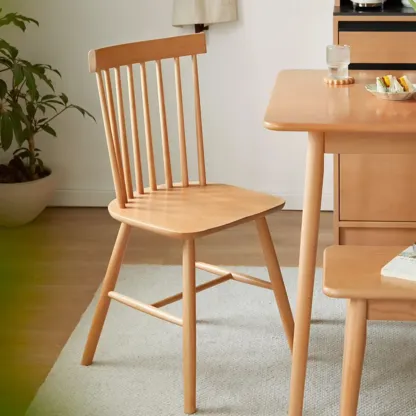 Scandinavian Windsor Back Wooden Armless Dining Chair Image - 2
