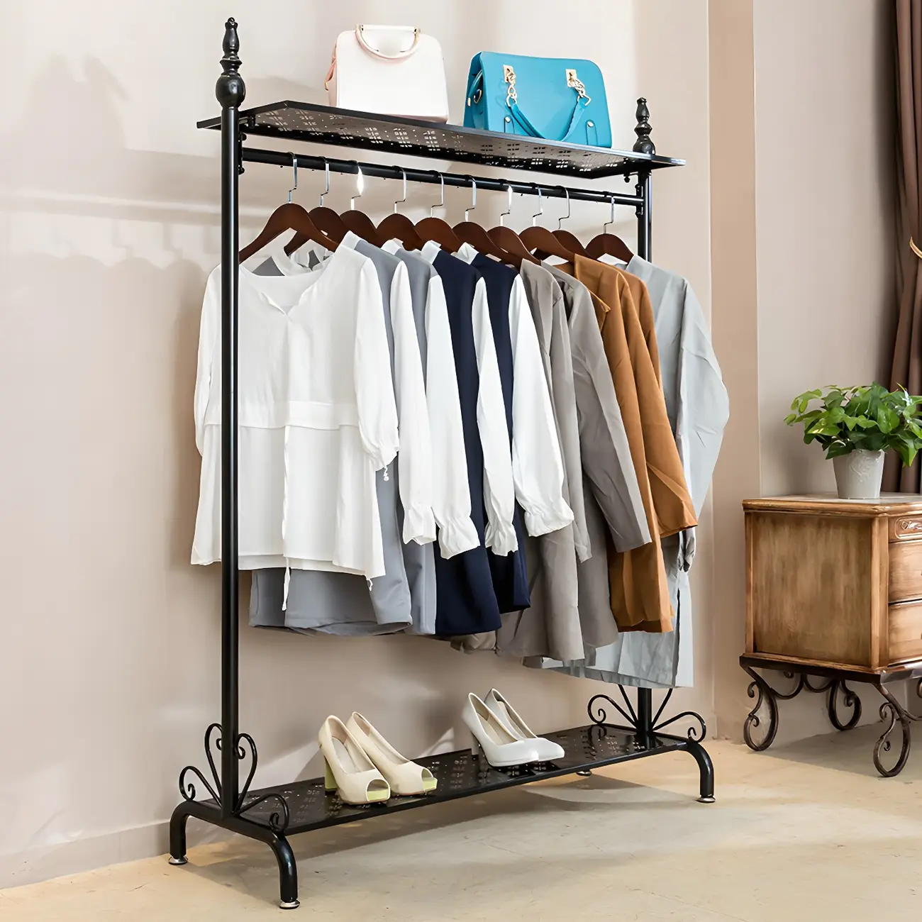 Vintage Metal Coat Rack with Shelves and Hooks Image - 2 | homeyfad