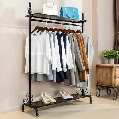 Vintage Metal Coat Rack with Shelves and Hooks Image - 2