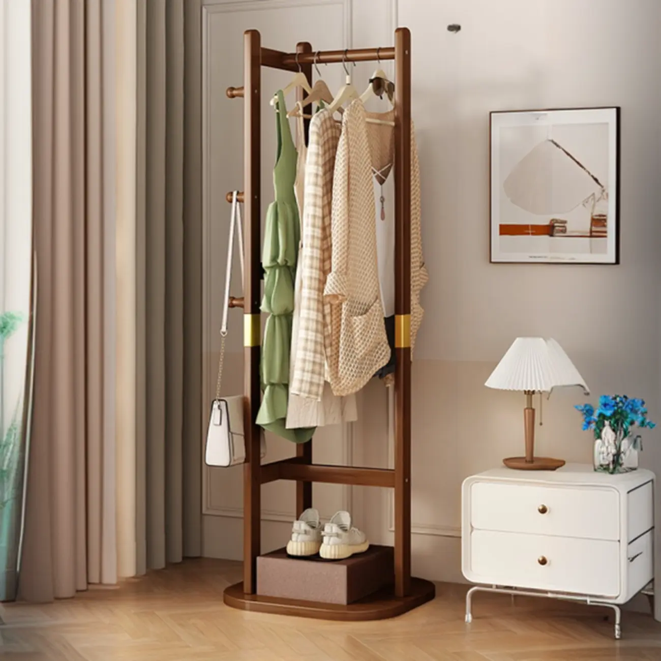 Modern Bamboo Coat Rack with Shelves and Hooks Image - 8 | homeyfad
