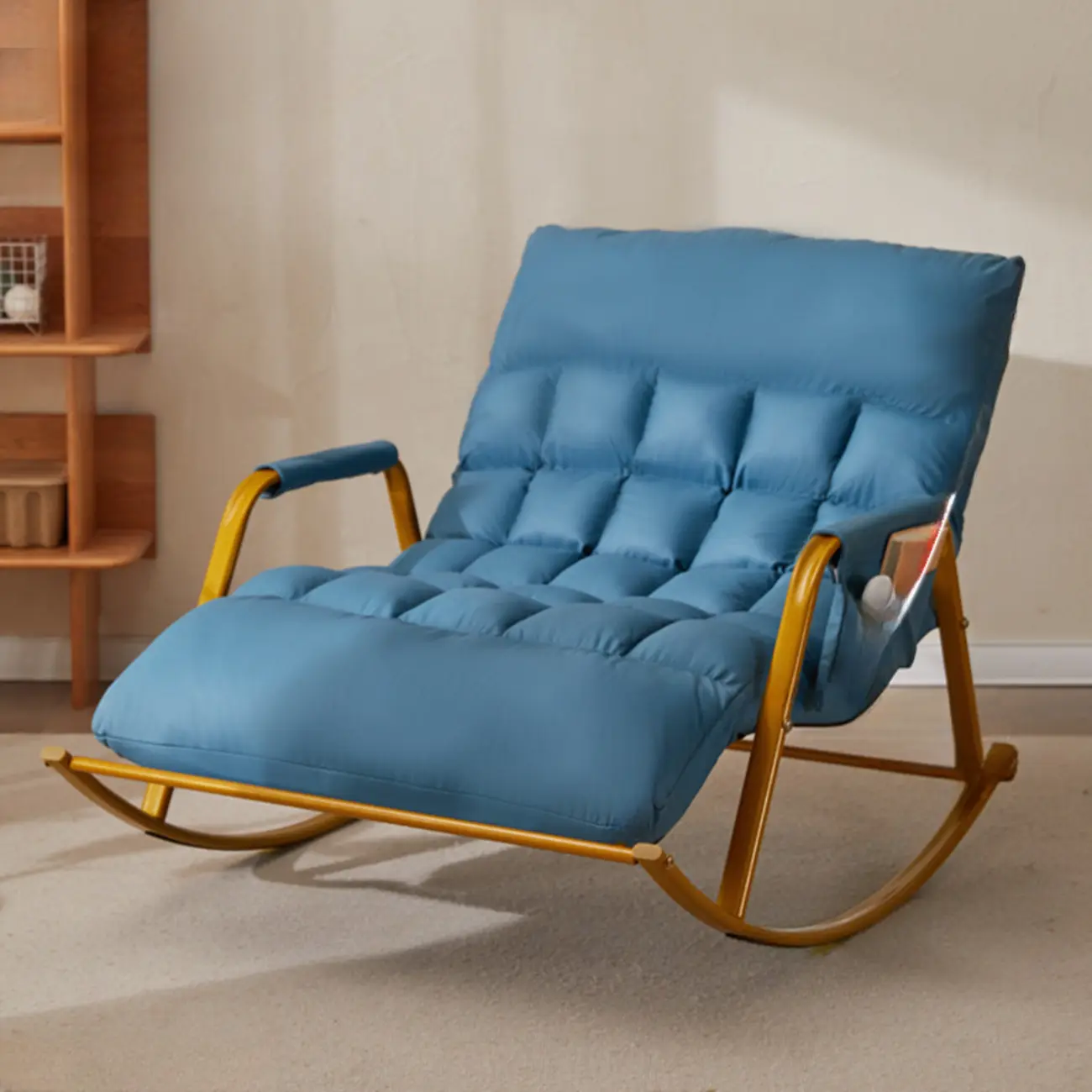 Scandinavian 2 Seats Upholstered Rocking Chair with Track Arms Image - 16 | homeyfad