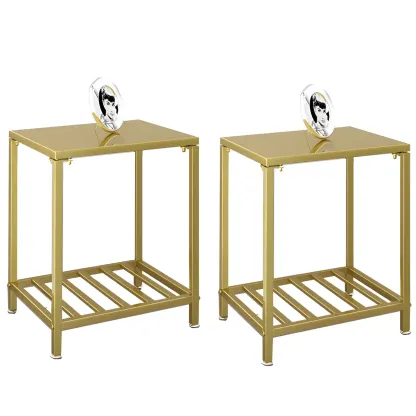 Modern Black Glass Top Metal Night Table with Stylish Design Image - 12