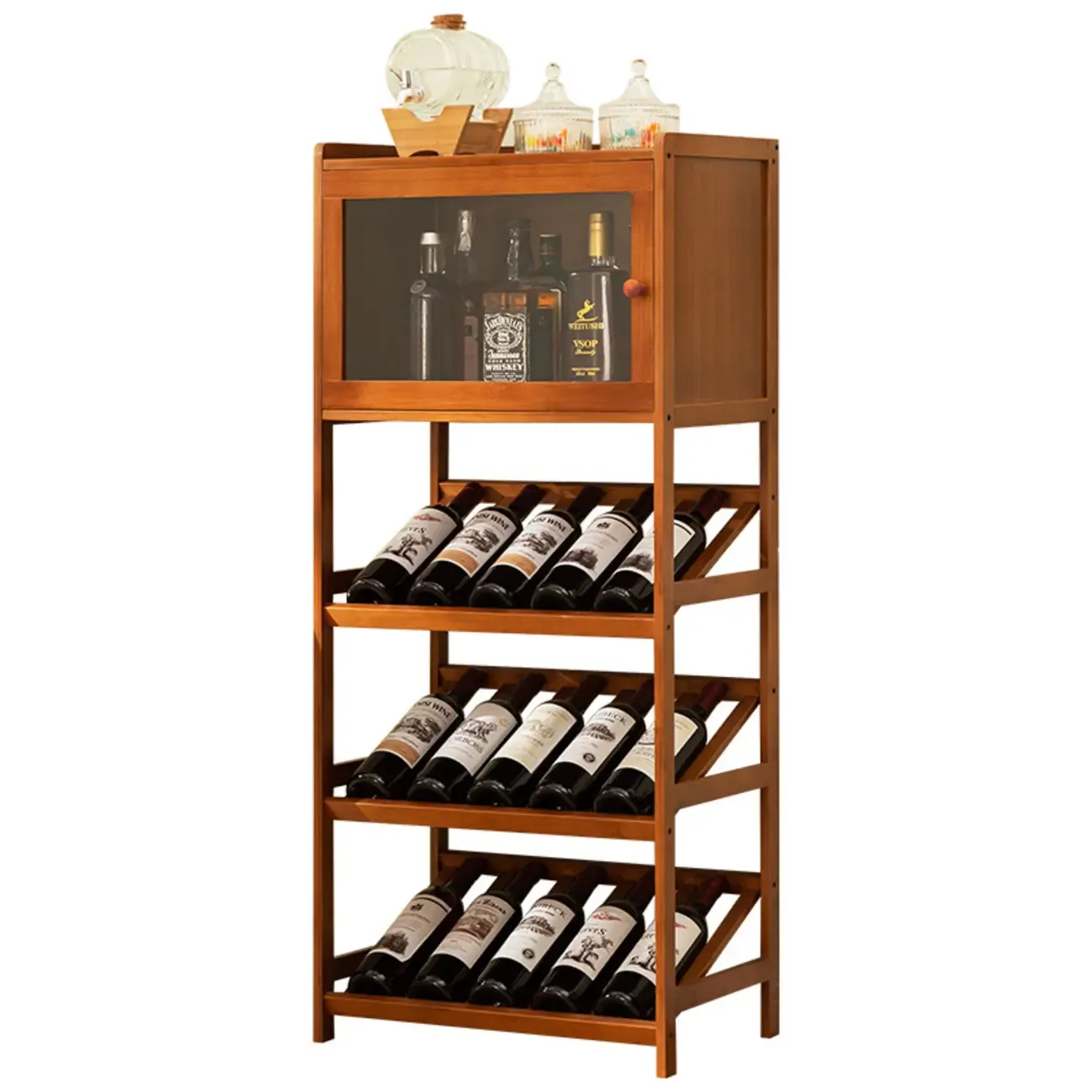Wall Storage Bamboo Space-Saving Display Open Wine Cabinet Image - 7